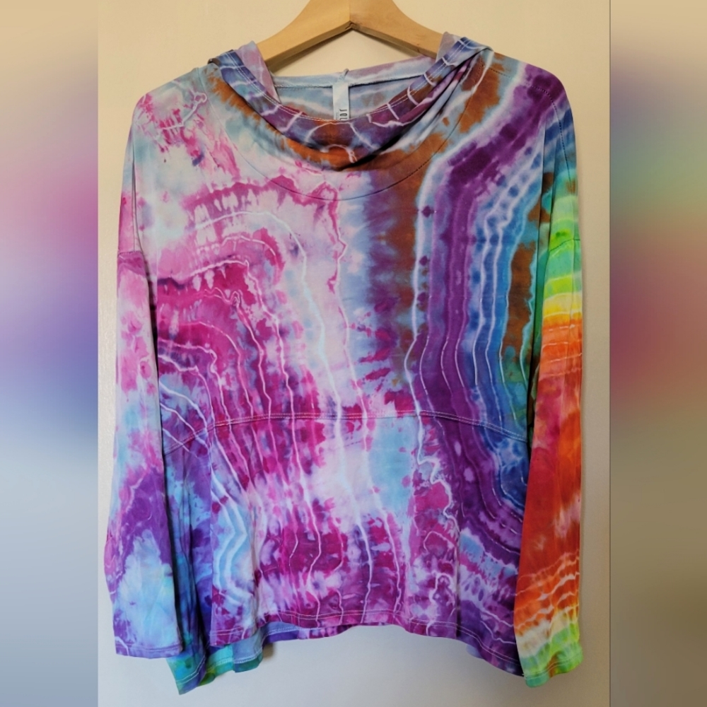 Boxy Cropped Tie Dye Lightweight Hoodie - L-XL